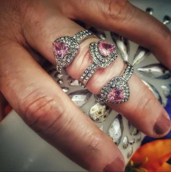 Candy Heart Lush Romance Heart Shaped Crystal Pink Crystal Silver Ring - Picture 8 of 16